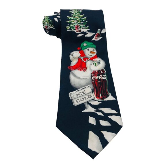 Coca Cola Other - Vtg Coca Cola Snowman Novelty Necktie Christmas Trees Ice Cold Bottle Polyester